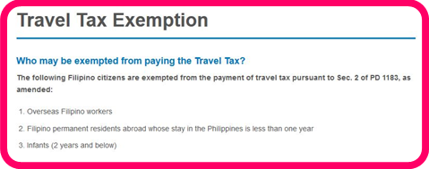 Travel Tax Exemprion