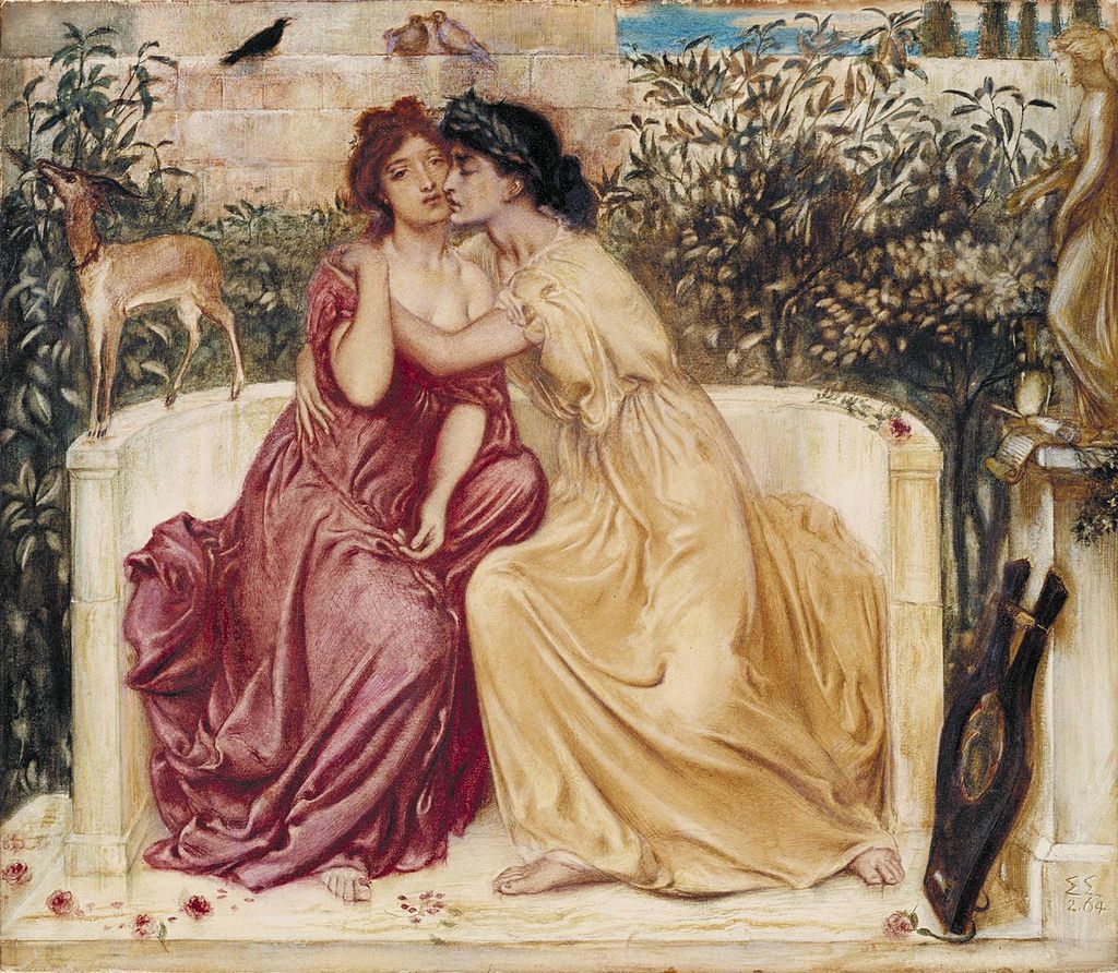 『ミティリニの庭園のサッフォーとエリンナ』シメオン・ソロモン（1865年）
