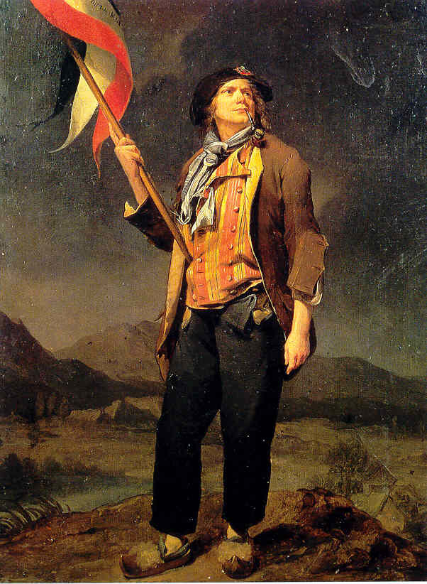 『サン・キュロットに扮した歌手シュナール』（1792年、ボワイユ画）
